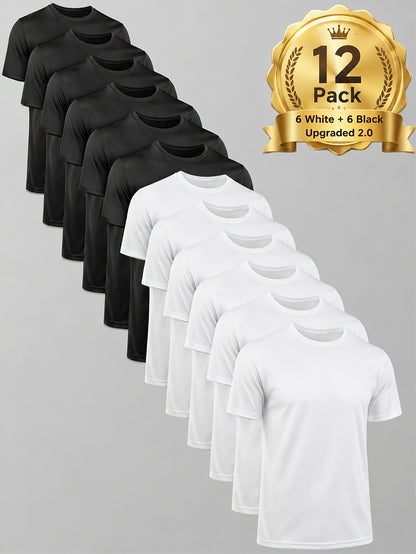 12pcs Unisex Men's And Women's Gym T Shirts, Moisture Wicking Quick Dry Short Sleeve Crew Neck Tees, Loose Fit Breathable Athletic Shirts for Workout, Training And Daily Rotation, Multi Pc Value Set, Camisetas Para Hombre