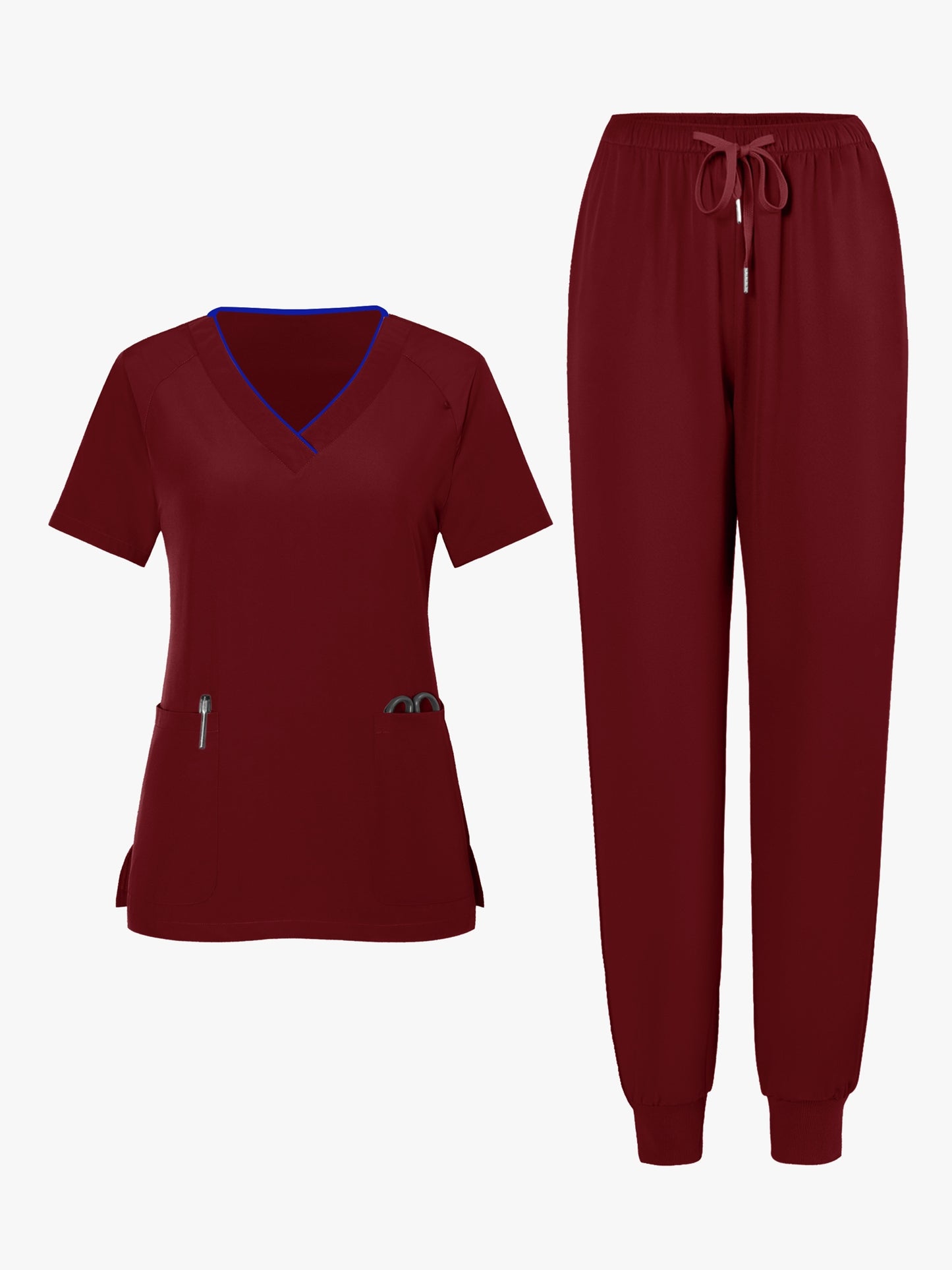 2pcs Set Of Top And Pants, Women's V-neck Frosted Breathable Pocket S Uniform, Brushed Hand Clothes, Work Clothes, Hand Washing Clothes, Pocket Clothes, Leg Binding Pants Set