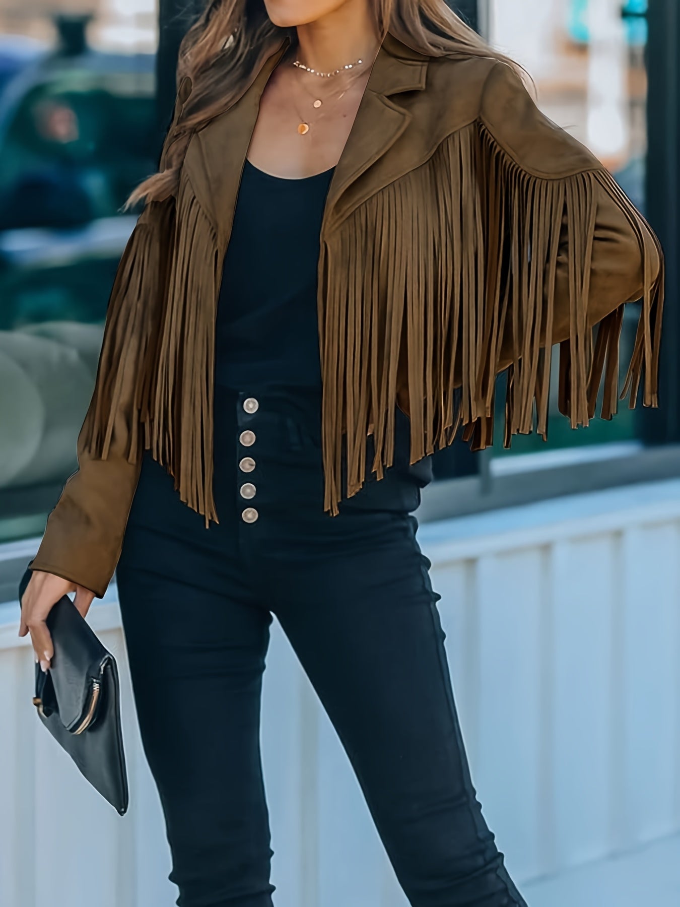 Faux Jacket Women Tassel Motorcycle Fringe Cropped Coats 2026 Spring Western Outfit Trendy Fall Long Sleeve Cowgirl Outfits Cardigan Jackets