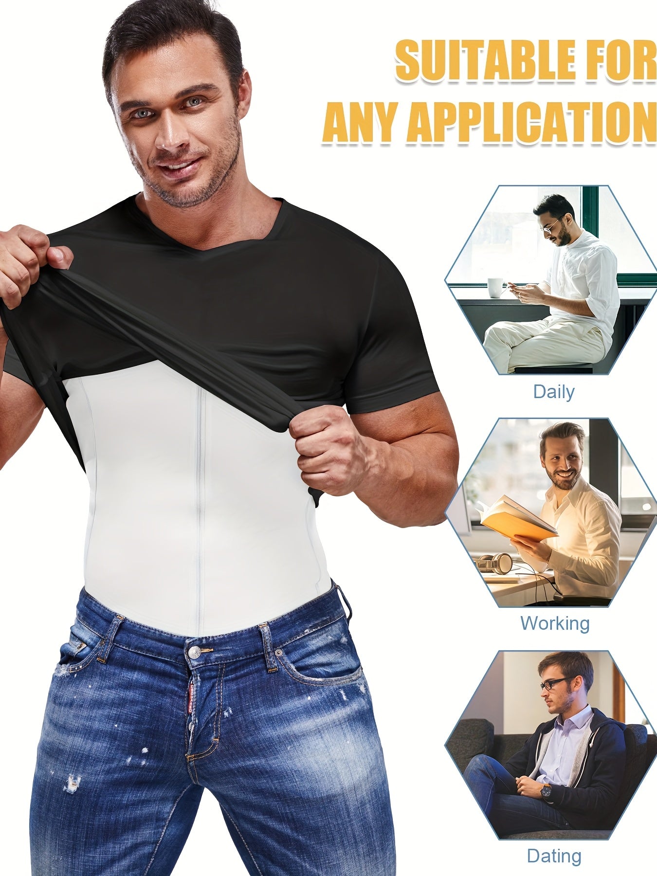 (Order One Size Up) Men'S Waist Trainer Body Shaper Vest - Streamlined Compression Support, Tummy & Chest Sculpting, 2 In 1 Zipper Tank Top