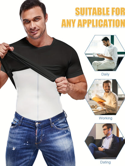 (Order One Size Up) Men'S Waist Trainer Body Shaper Vest - Streamlined Compression Support, Tummy & Chest Sculpting, 2 In 1 Zipper Tank Top