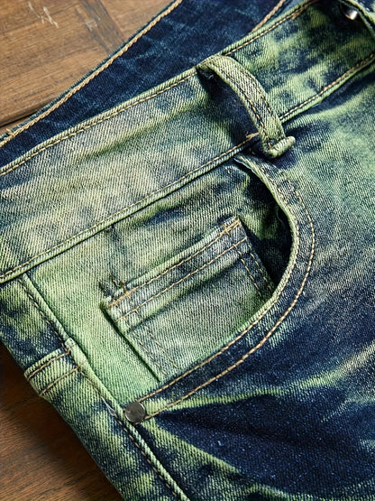 European And American Fashion Trends! Men's Slim Fit Jeans with Trendy Distressed Design, Elastic Fabric, Slim Fit with Elasticity, Street Style Pants, Suitable for All Seasons