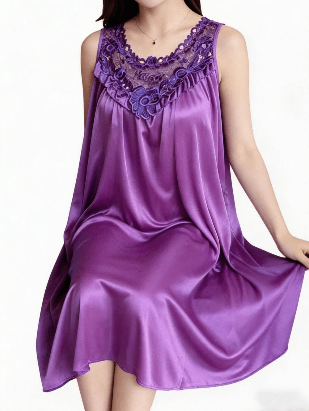 Women's Lace Nightgown - 2-Piece Sleeveless Comfort