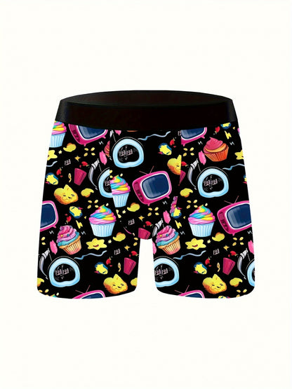 10pcs Men's Graffiti and Game Controller Boxer Briefs- Breathable Quick-Dry Polyester, Medium Elasticity, Random Camouflage Print for Home, Swimming, and Casual Wear, Playful Pattern Boxer Briefs| Comfortable and Well-fitted Boxer Shorts