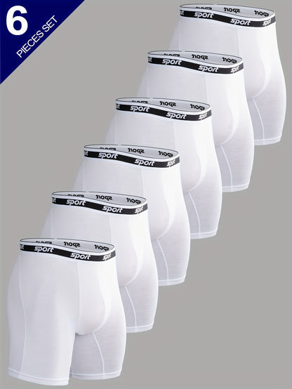 6pcs Modal Men'S Boxer Shorts Seamless U Pocket Long Leg Underwear Scratch Resistant Breathable Soft Elastic Belt Sports Travel Briefs