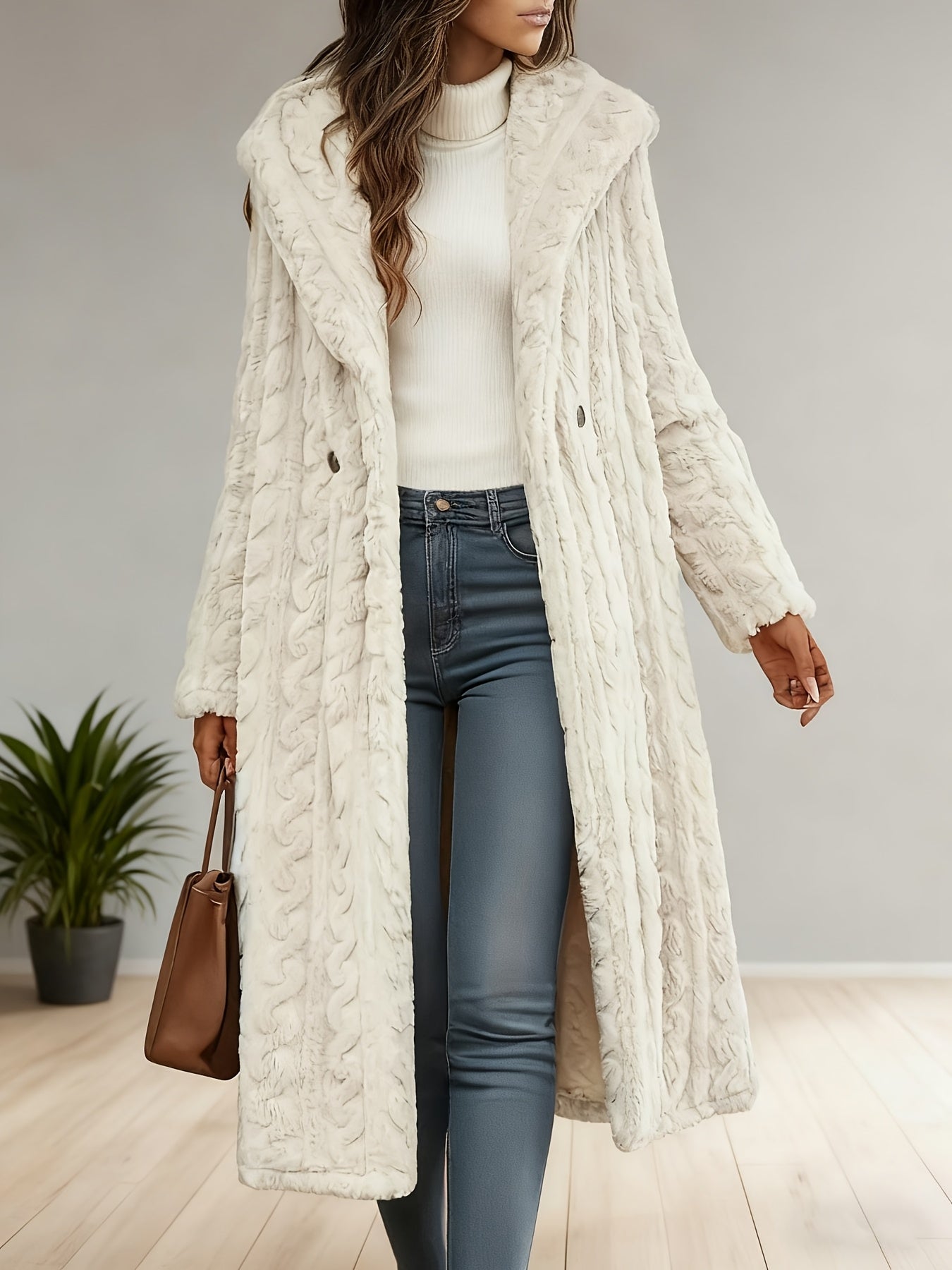 Elegant Women's Long Cardigan - Stylish Outer-Style Bathrobe, Machine Washable, All-Season Sweater, Daily Button-Up Mid-Length Coat, Structured Design, Suitable for All Seasons, Women's Lightweight and Breathable Spring/Autumn Bathrobe
