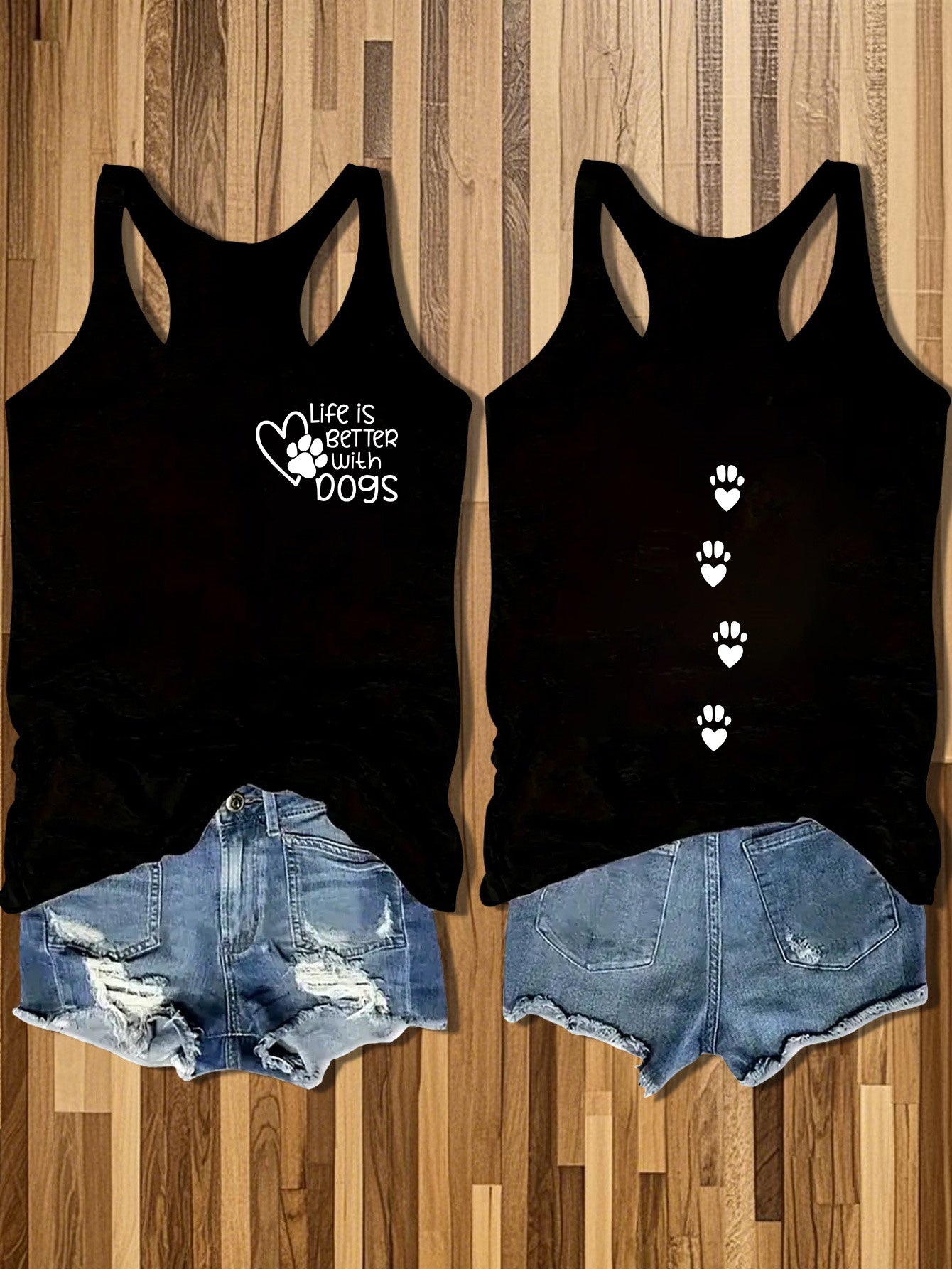 Women's Casual Sleeveless Round Neck Vest - Double-Sided Cat & Dog Paw Print Design, Cotton Lightweight Summer Top, Machine Washable Pet Lover Apparel, Outdoor Relaxation Clothing, Nontransparent Fabric
