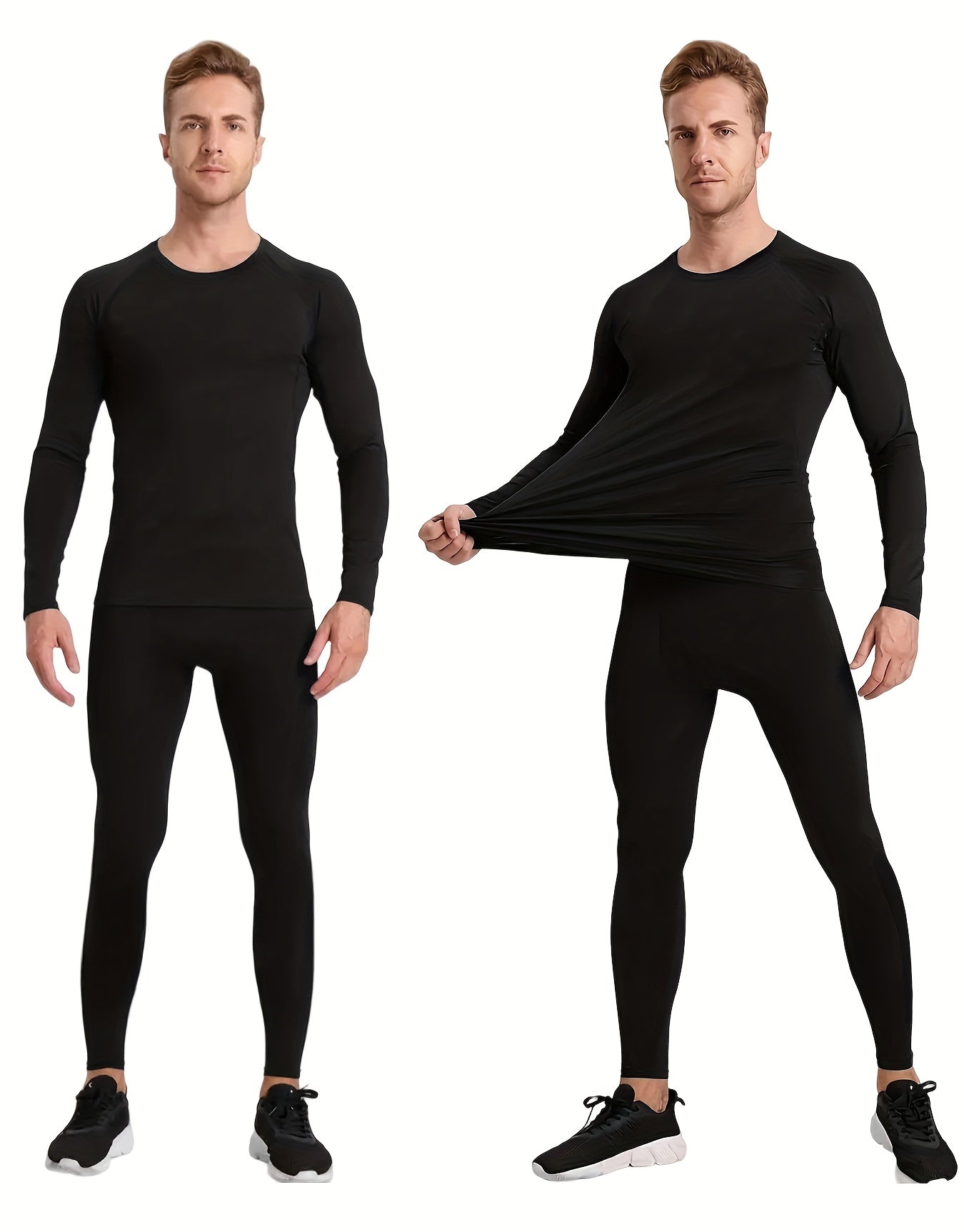 2 Build Men'S Pressure Training Suit-tights, Tights, Suitable For Running And Exercise-basketball Fitness-sports Compression Long-sleeved T-shirt +High Elastic Fast-drying Tights Fitness Kit, Sportswear, Suitable For Spring, Summer
