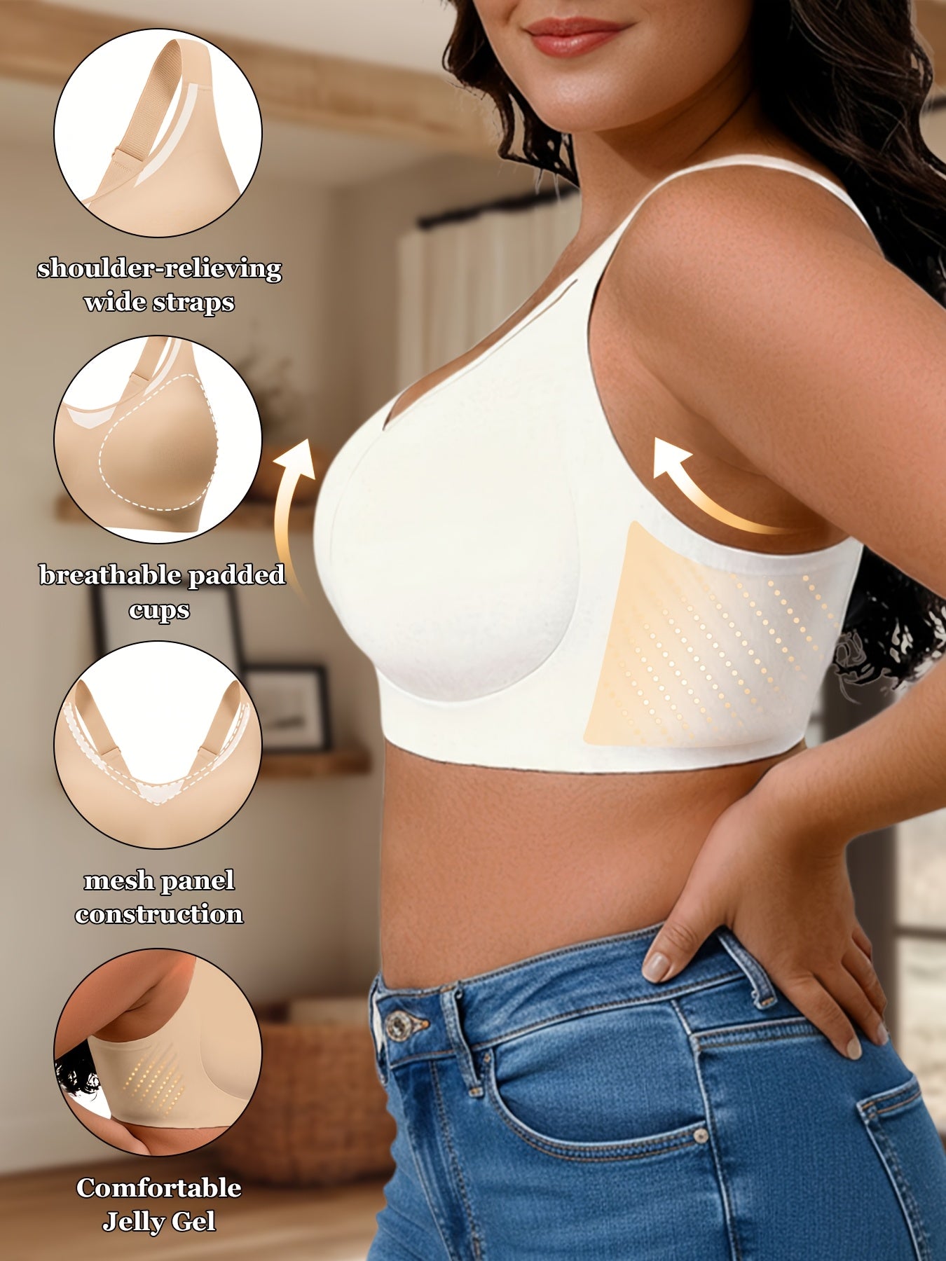 Women's Black Mesh V-Neck Bra - product view 20