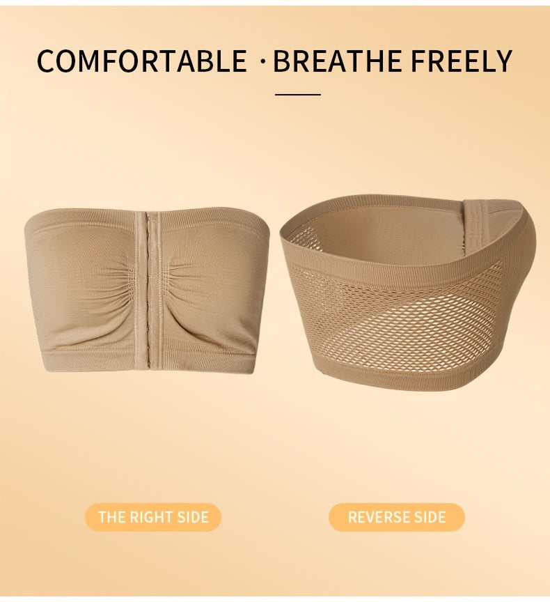 QCQBL 5pcs Front Closure Bra Set, Elegant Nylon Fabric Women's Bandeau, Wireless Design Front Closure Women's Strapless, Medium Stretch, Solid Color, No Padding