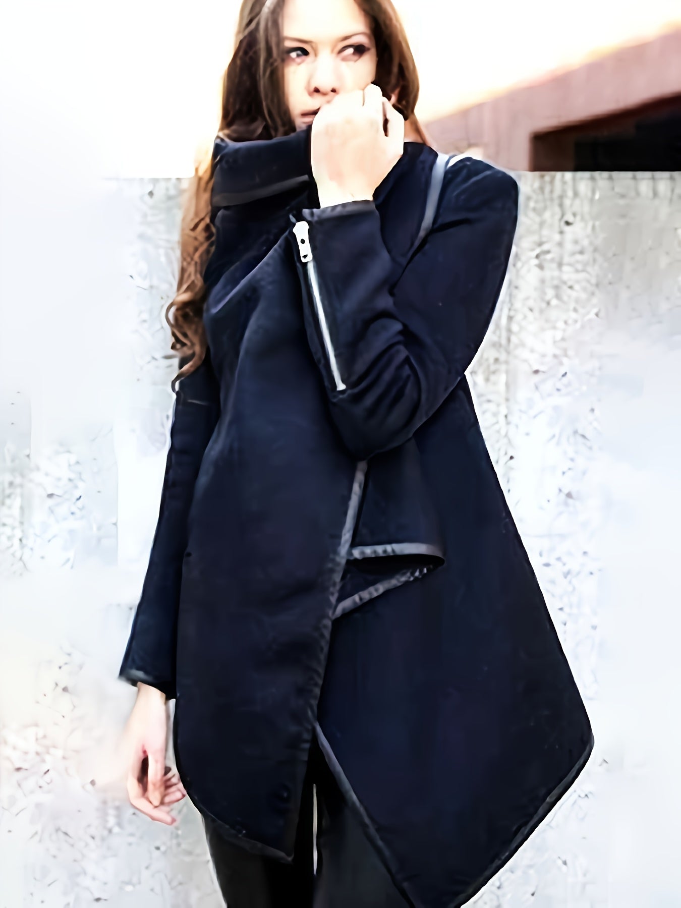 Female Fashion Asymmetric Solid Color Split-Joint High-Neck Jackets 2024 New Autumn Long Sleeves Casual Coats for Women
