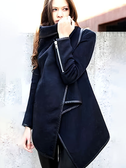 Female Fashion Asymmetric Solid Color Split-Joint High-Neck Jackets 2024 New Autumn Long Sleeves Casual Coats for Women