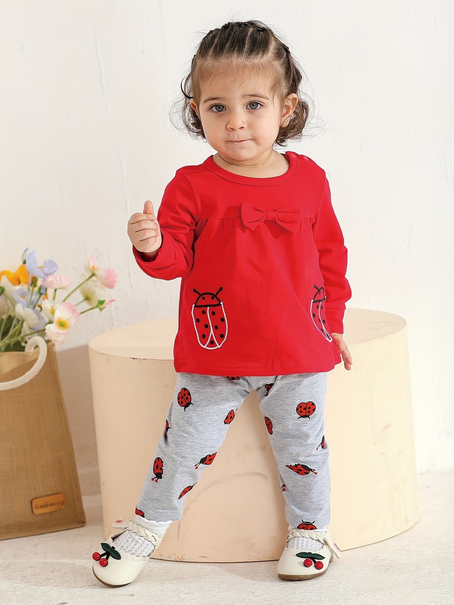 Kukitty Baby Girl Clothes Toddler Infant 2pcs Long Sleeve Cartoon Pattern Tops Pants Outfits Set, for Outdoor