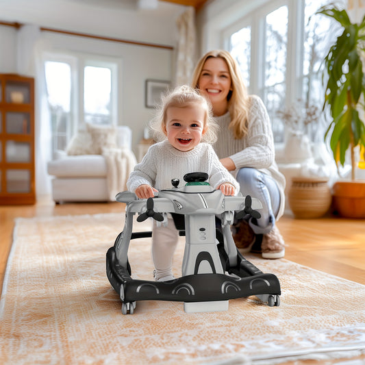 6-in-1 Baby Walker with Adjustable Speed Wheels, Foldable Walker for Babies 6-12 Months, Activity Walker Adjustable Height with Padded Seat, Toddler Push Walker for Boys And Girls 12-18 Months