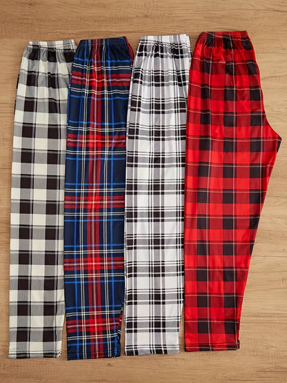 4pcs Set of Spring And Summer Men'S New 4pcs Plaid Pants, Spring And Autumn Loose And Suitable for Outdoor Wear, 4pcs Combination Set of Home Pants