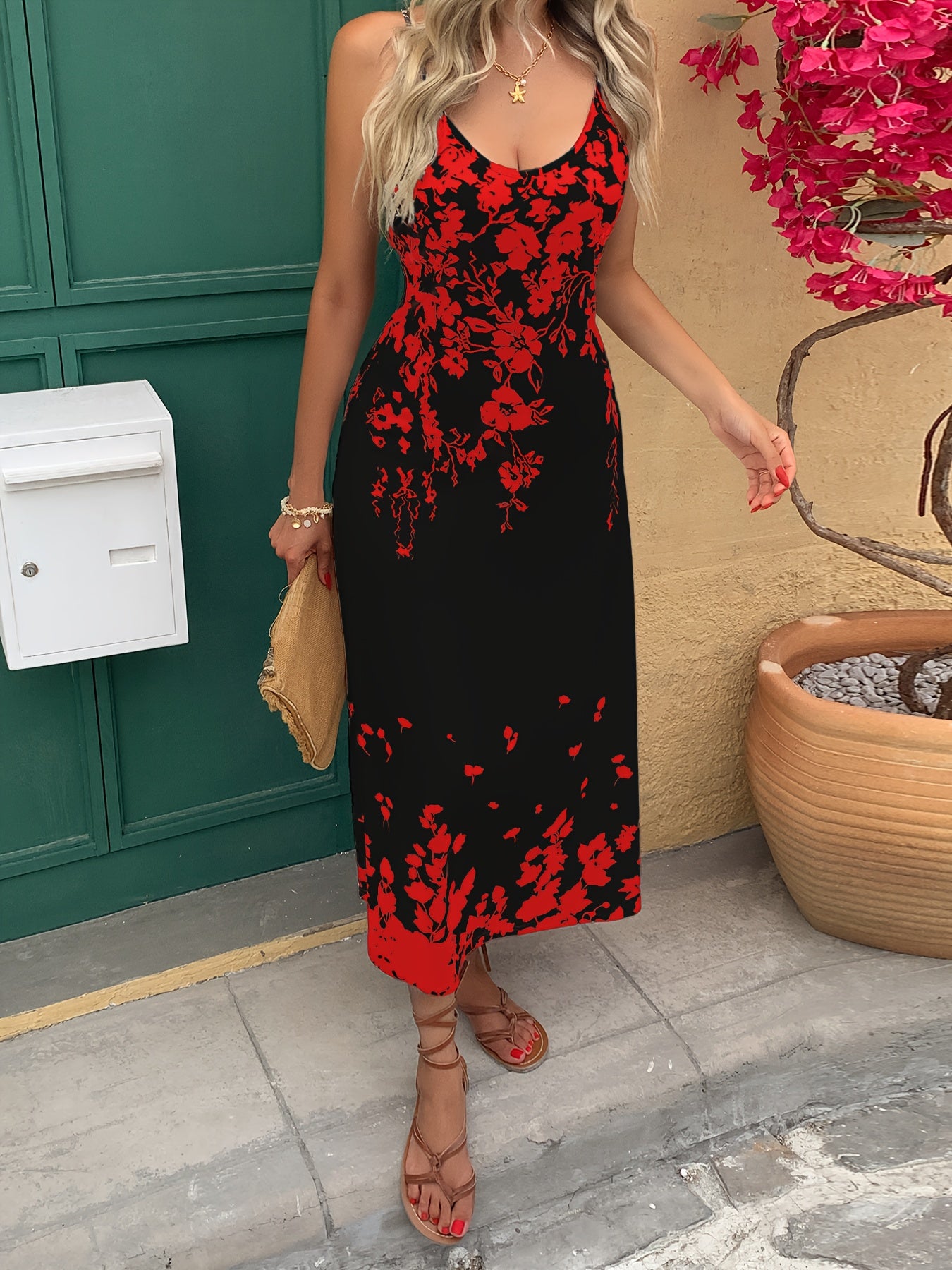 Ladies' Tropical Digital Printed Flower Sexy Elegant Vacation Leisure Business Commuting Festival Gift Birthday Party Cocktail Party Wedding Holiday Strap Spring/Summer Long Dress