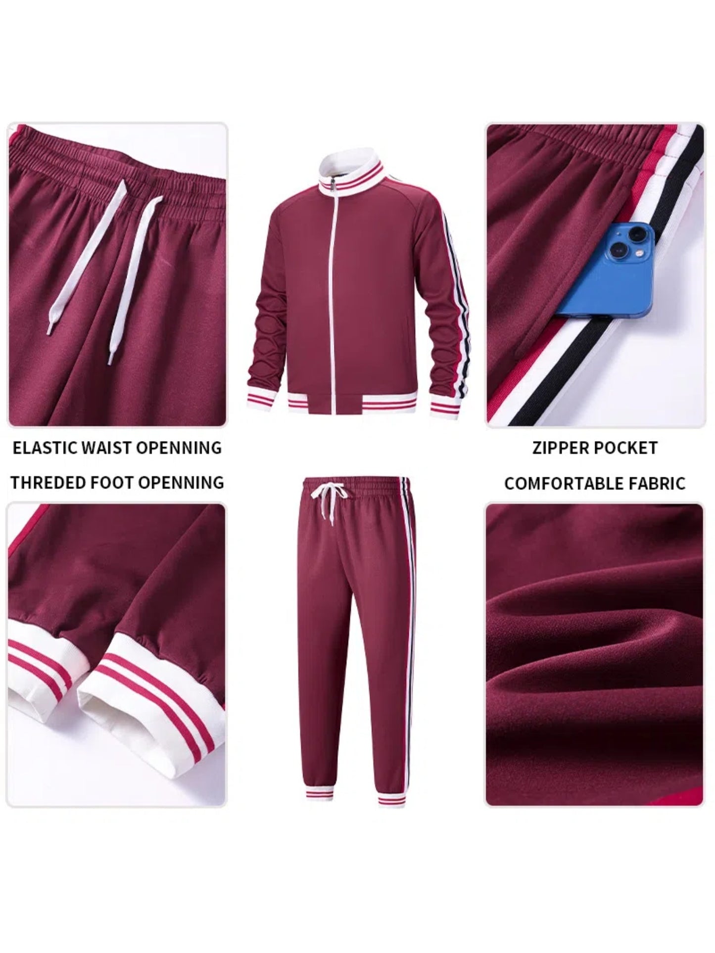 Men Track Suits Sets Long Sleeve Full-zip Sweatsuit Active Jackets And Pants 2pcs Outfits