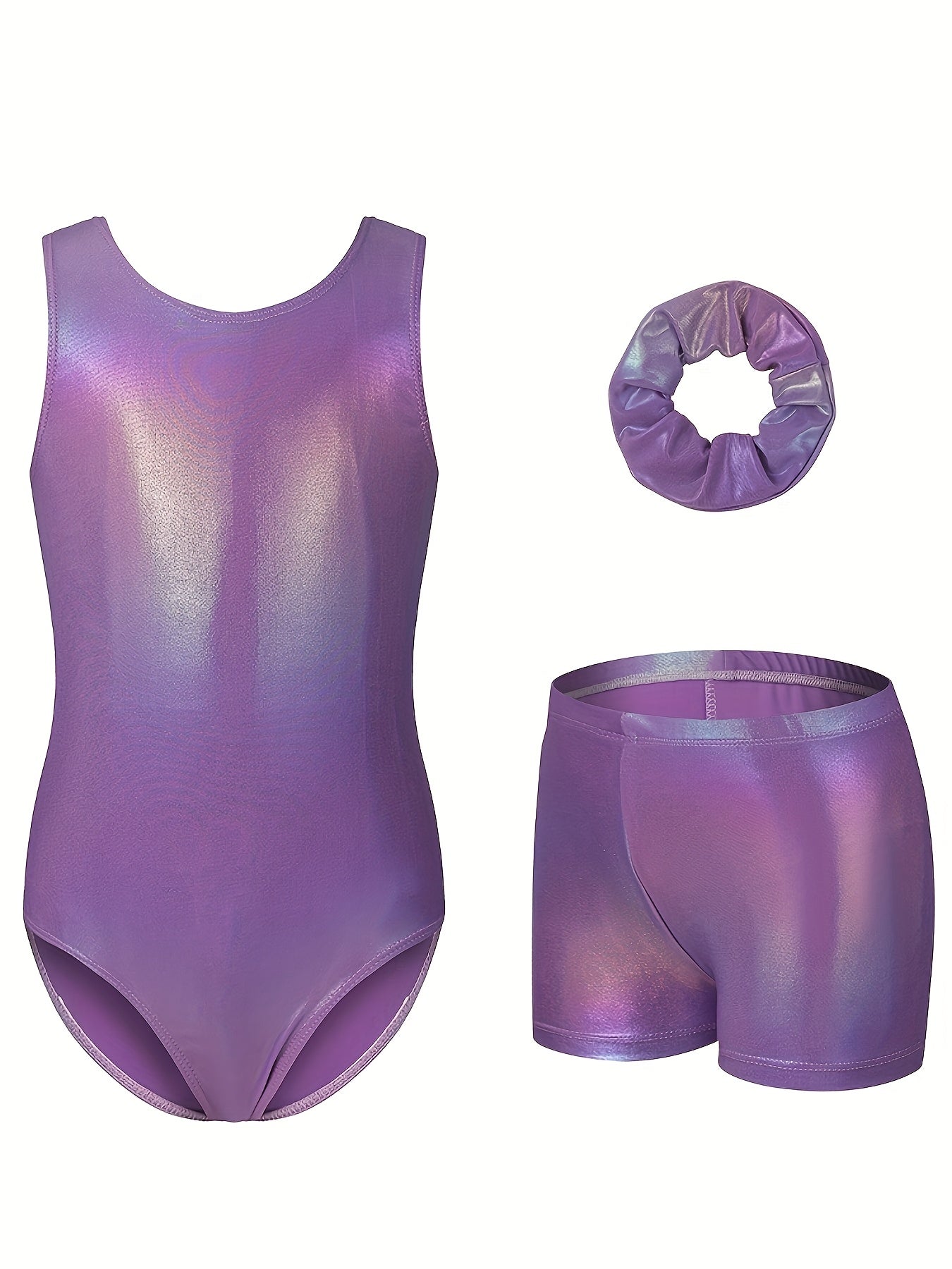 Girls' Sleeveless Gymnastics Bodysuit + Shorts + Headwear, Perfect for Outdoor