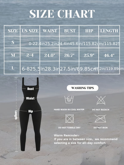 Shapewear Bodysuit For Women Tummy Control Square Neck Seamless Ribbed Jumpsuit Sleeveless Tank Top Leggings, For, High Elastic Fit