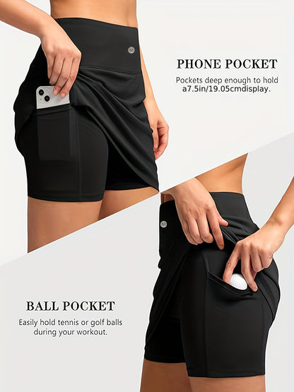Women's Golf Skirts Skort 4 Side Pockets High Waisted Stretchy Tennis Skirt with Short Athletic Casual