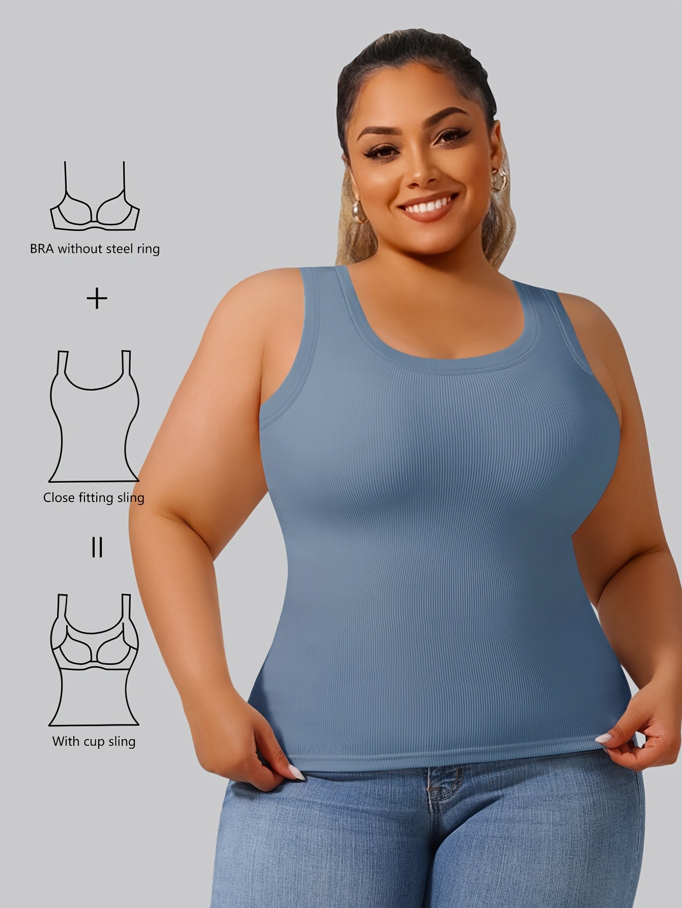 Plus Size - Directional Development Vest Big U Beauty Back 2-In-1 Comes with Coasters Pit Ribbed Base Vest to Wear Outside