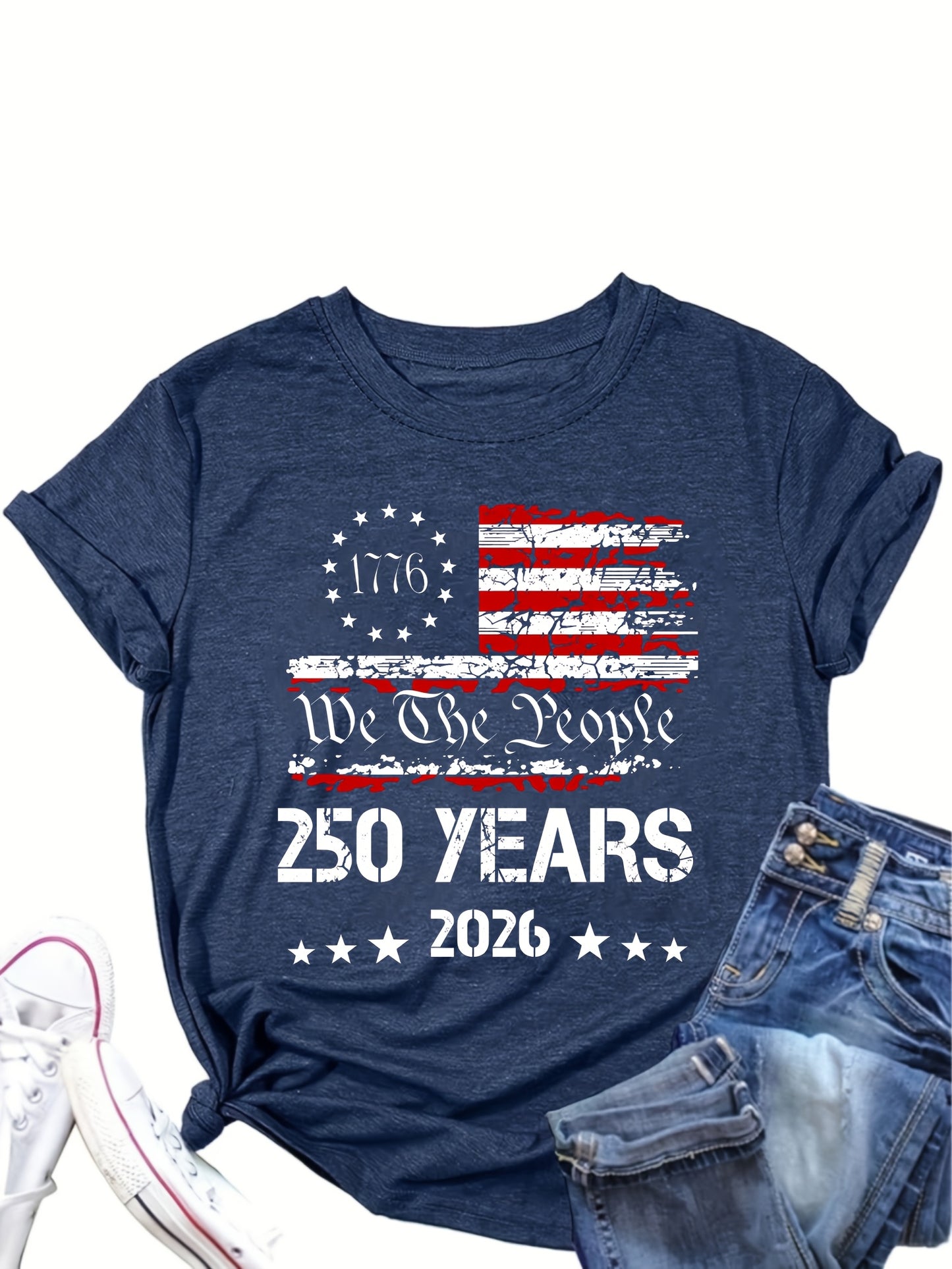 250 YEARS 2026 We The People Round-neck Pullover Comfortable And Soft Women's T-shirt