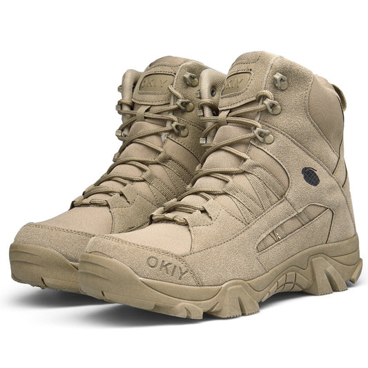 Men's Tactical Hiking Boots - Beige/ Tan - Lace-Up Ankle Support, Non-Slip Rubber Outsole - Lightweight & Durable for Outdoor, Camping, Urban - All-Terrain Grip - Easy-Clean Synthetic Upper - Ideal for Beginners & Experts, Hiking Gear