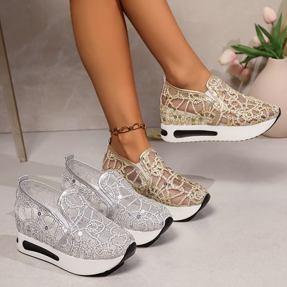 Women's High Rise Sequin Casual Sports Shoes, Women Shoes, Sneakers