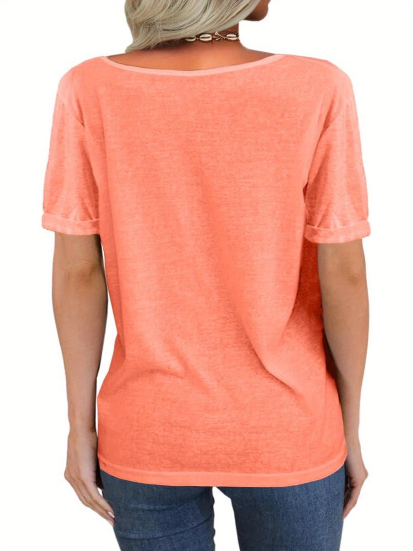 Casual Loose Basic T-Shirt for Women with a Deep V-Neck And Short Sleeves