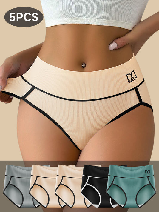 5pcs Solid Color Simple Design Briefs Bottocks Cover - Comfortable, Stretchy, Soft Fabric - Lingerie & Underwear for Women