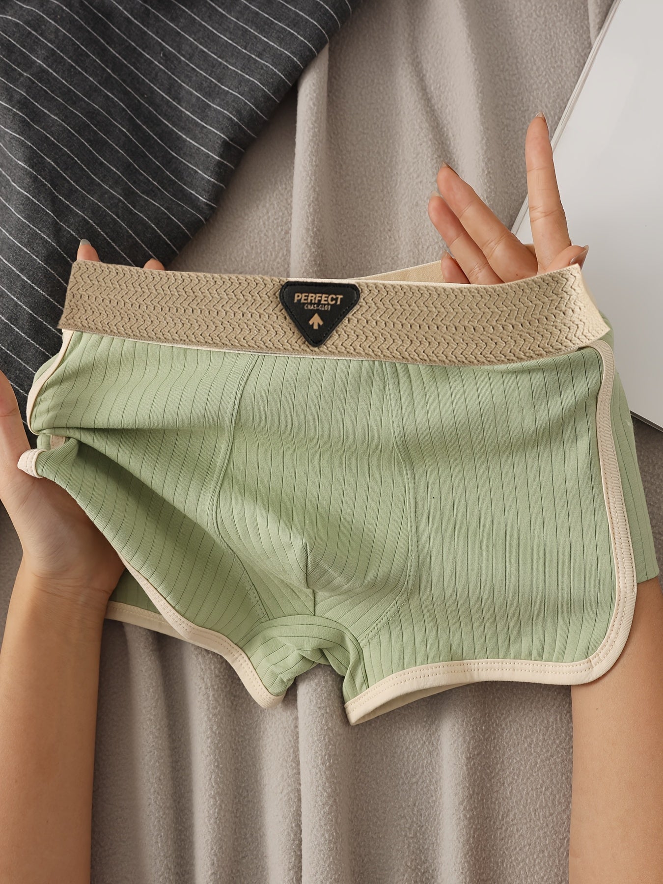 3pcs Men's Ribbed Boxer Briefs - Ultra Soft & Breathable Stretchy Underwear, Striped Casual Boxer Shorts for Running & Casual Attire, Machine Washable, Elegant Waistband, Comfortable Fit