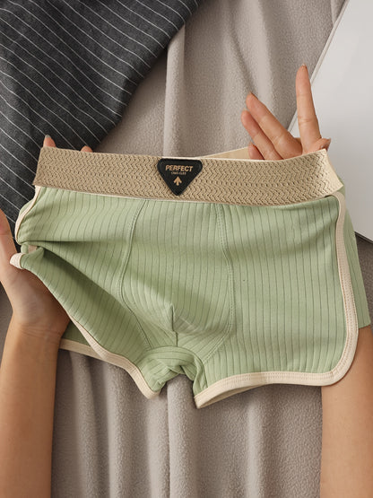 3pcs Men's Ribbed Boxer Briefs - Ultra Soft & Breathable Stretchy Underwear, Striped Casual Boxer Shorts for Running & Casual Attire, Machine Washable, Elegant Waistband, Comfortable Fit