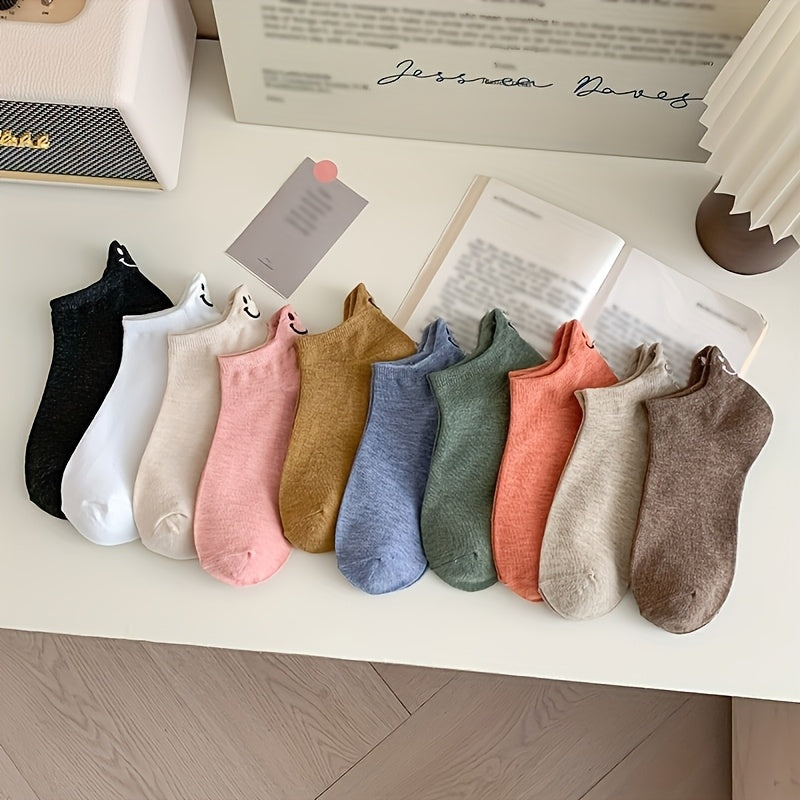 10 Pairs Of Short Socks for Women In Spring And Autumn, Soft, Comfortable, Embroidered, Versatile, Cute, Breathable, Sweat Absorbing, Short Tube, Trendy Sports Socks