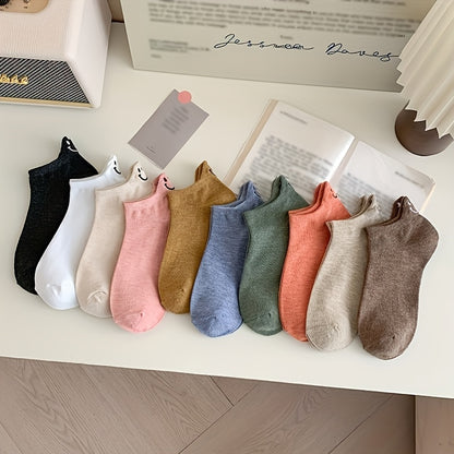 10 Pairs Of Short Socks for Women In Spring And Autumn, Soft, Comfortable, Embroidered, Versatile, Cute, Breathable, Sweat Absorbing, Short Tube, Trendy Sports Socks