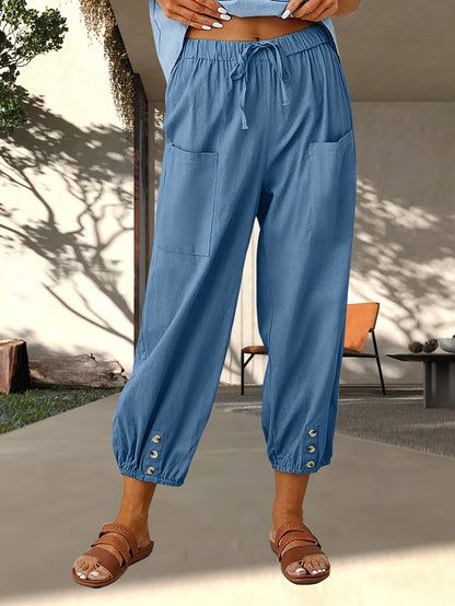 3-Pack Women'S Loose Casual Pants, Solid Color Linen Blend Wide-Leg Trousers With Pockets, For Daily Commute & Casual Wear