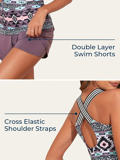 Tankini Swimsuits for Women 2025 Two-Piece Bathing Suits with Pockets And Shorts for Tummy Control