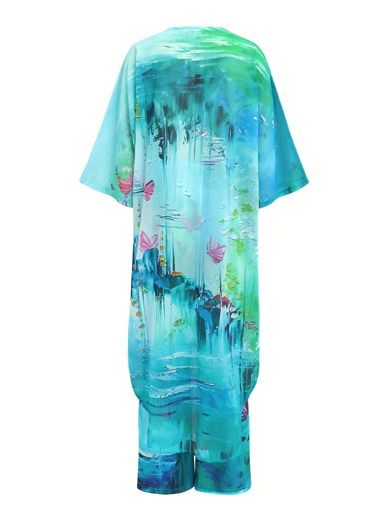 Women's casual sportswear shirt two-piece set, holiday printed casual set