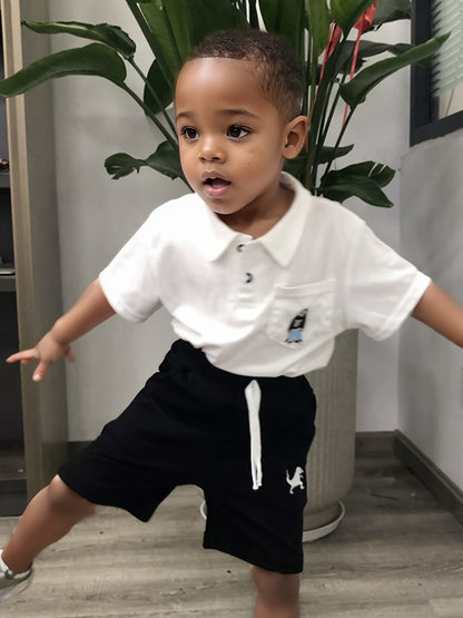 Set of Three Athletic Shorts for Young Boys Featuring Pockets - Easy Pull-On Style with Active Dinosaur Embroidery, Comfortable And Breathable Summer Shorts for Children, for Outdoor