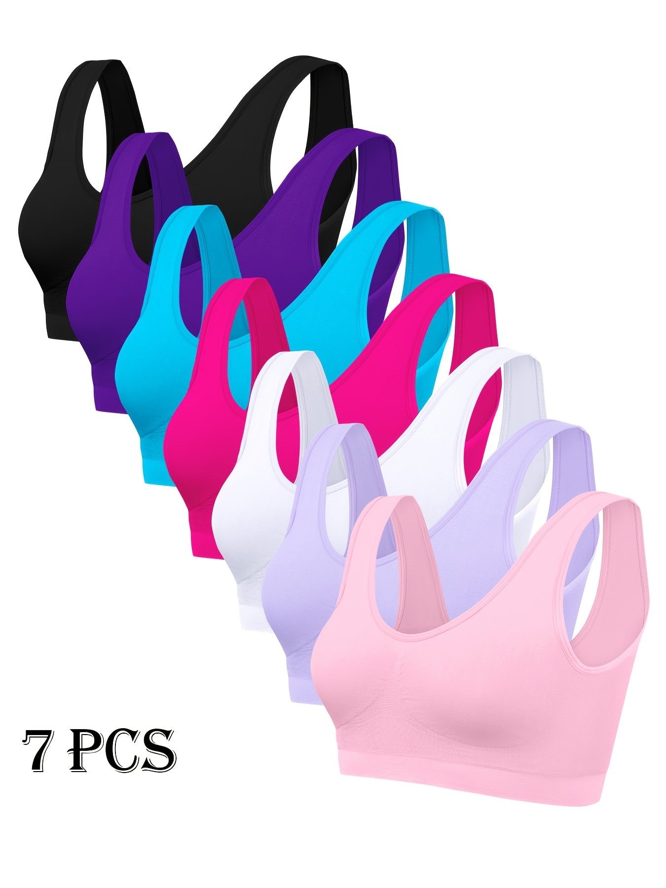 7pcs Women's Seamless Sports Bra, Comfortable And Breathable Running Exercise Vest Bra, Women's Underwear