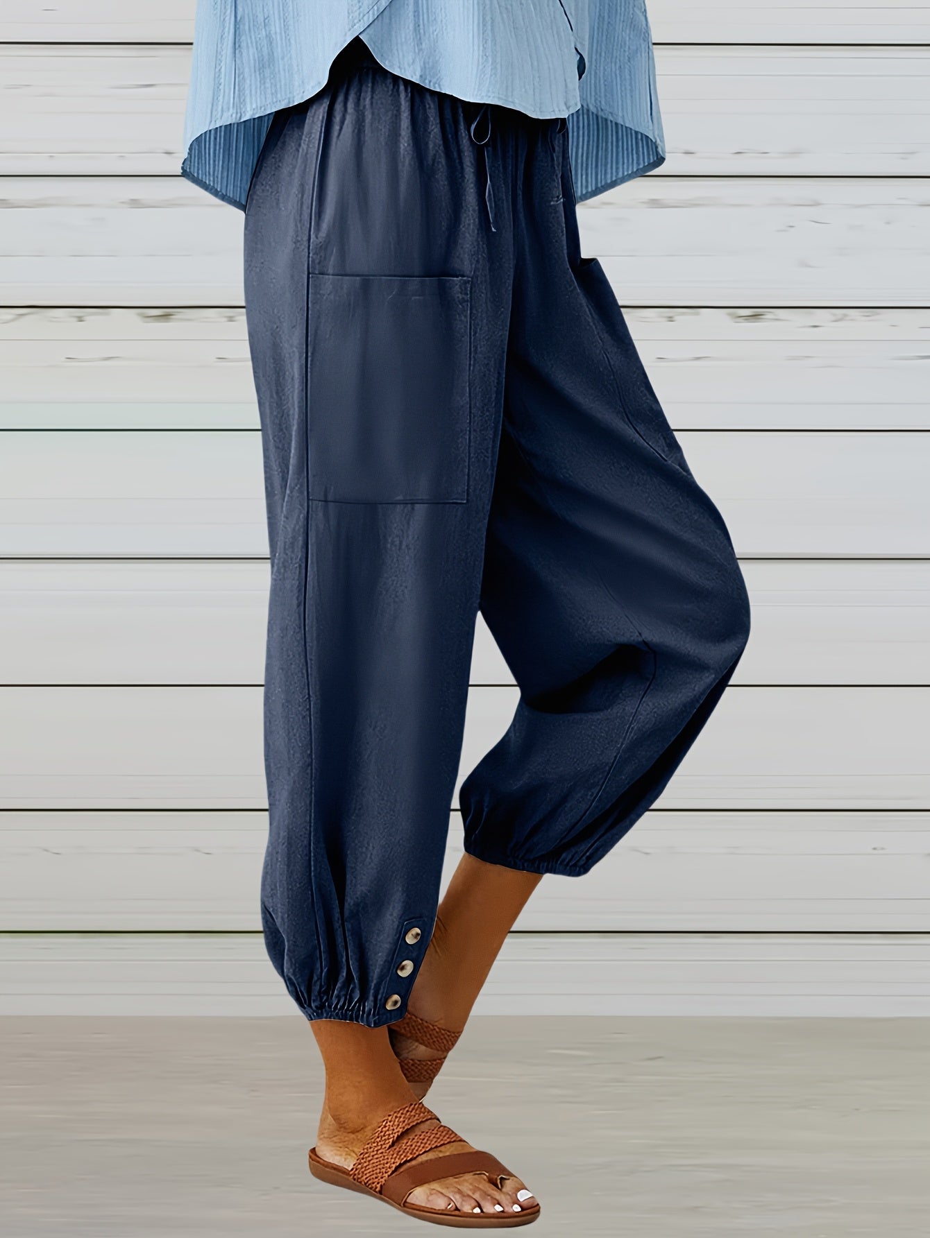3pcs Spring Summer Autumn Women Thin High-waist Elastic Comfortable Loose Pants, False Button Leg Yoga Pants, Fashion Casual Pants