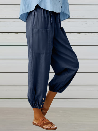 3pcs Spring Summer Autumn Women Thin High-waist Elastic Comfortable Loose Pants, False Button Leg Yoga Pants, Fashion Casual Pants