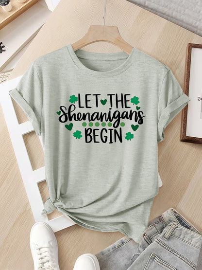 Ladies' Casual Summer T-Shirt - Women'S Knotted Hem Design with Graphic Print 'If I Shenan Once, I'll Shenanigan', Round Neck, Comfortable Fit for Everyday Wear and Sports, Fashion Street Style Tee