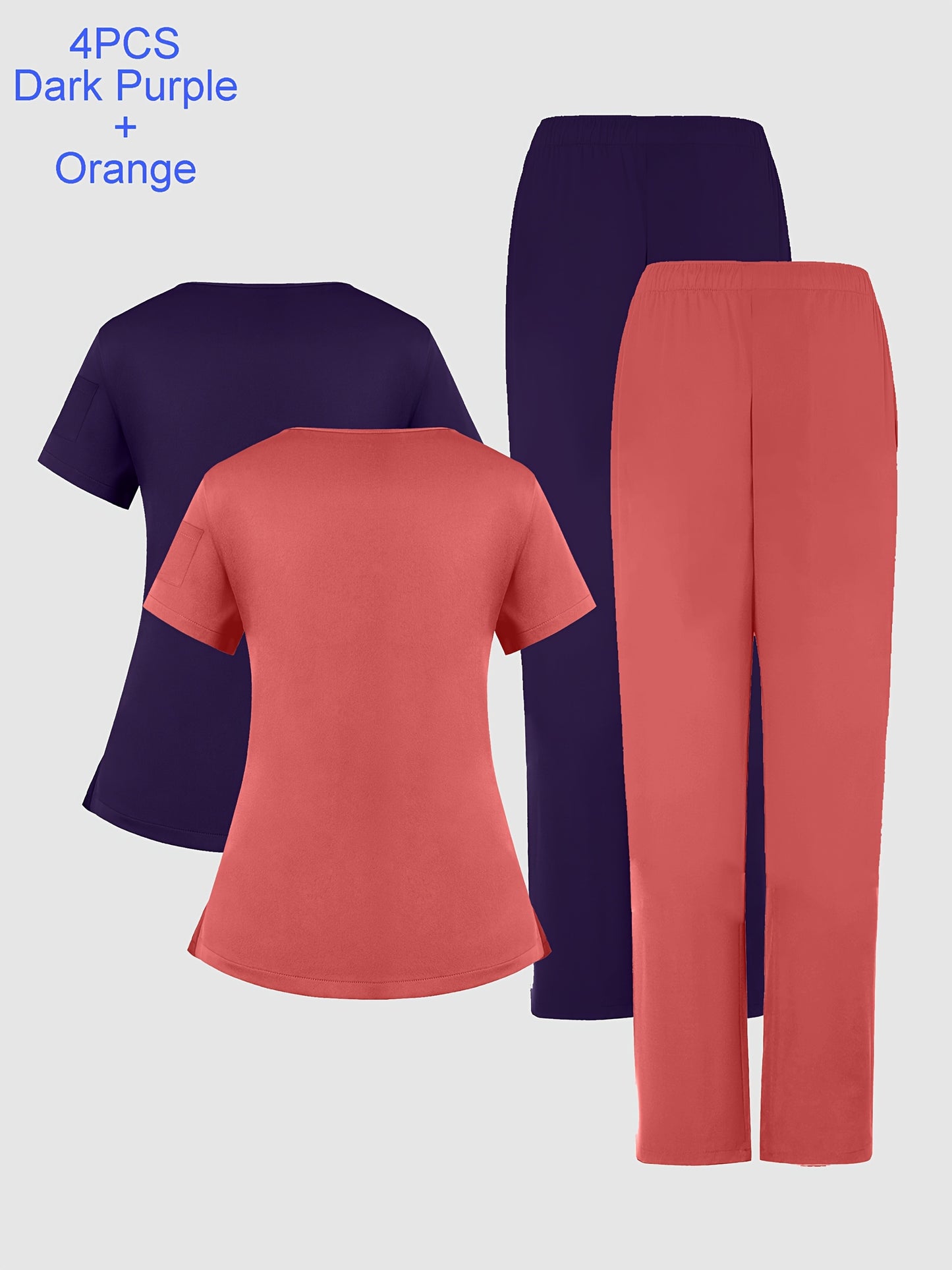 [Breathable Work Clothes] 4pcs Set of Women's Frosted Breathable Uniform with Pockets, Hand Washing Clothes, Work Clothes, Hand Brushing Clothes, Pants Set