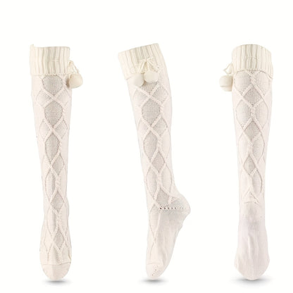 2 Pairs of Fried Dough Twists Women'S Knee Socks Cute Thickened Winter Warmth, Cold Resistance, Heat Storage, Soft And Comfortable Stockings Christmas Gifts Pile Socks