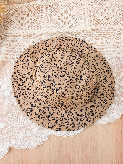 Three-Piece Vintage Leopard Print Outfit for Girls - Includes a Sleeveless Blend Bandeau Top, a Tiered Skirt, And a Matching Hat - Perfect Casual Summer Attire for Children Featuring Frill Accents