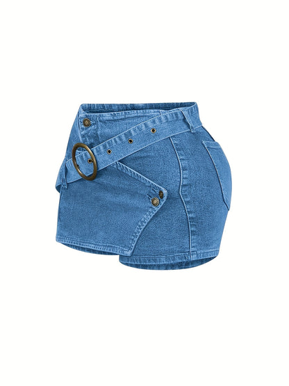Casual Y2K Mini Skirt with a High Waist And Denim Buckle Belt, Perfect for Parties And Clubs