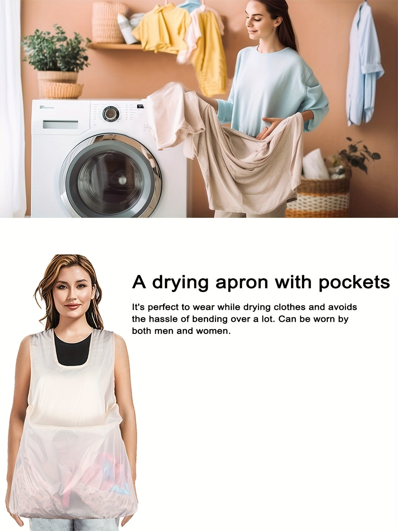 Women'S Heavy-Duty Multifunctional Portable Laundry Apron with Adjustable Cross-Back Design - No Bend-Over Drying Apron for Clothes, Fruit & Vegetable Picking, All-Season Work Apron with Pockets, Durable & Comfortable for Home, Farm, Market Use -