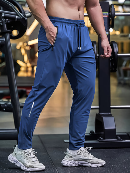 Men's High-Elasticity 7/8 Length Athletic Pants with Drawstring Waist & Zipper Pockets - Moisture-Wicking Workout Joggers for Gym, Running, Casual Wear - 3 Colors (Grey/Green/Black) - Spring Summer Fall Training Pants