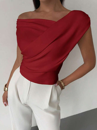 Summer Solid Color Sleeveless T-Shirt, Simple Style, Off-Shoulder, Slim Fit, Sleeveless Short Top