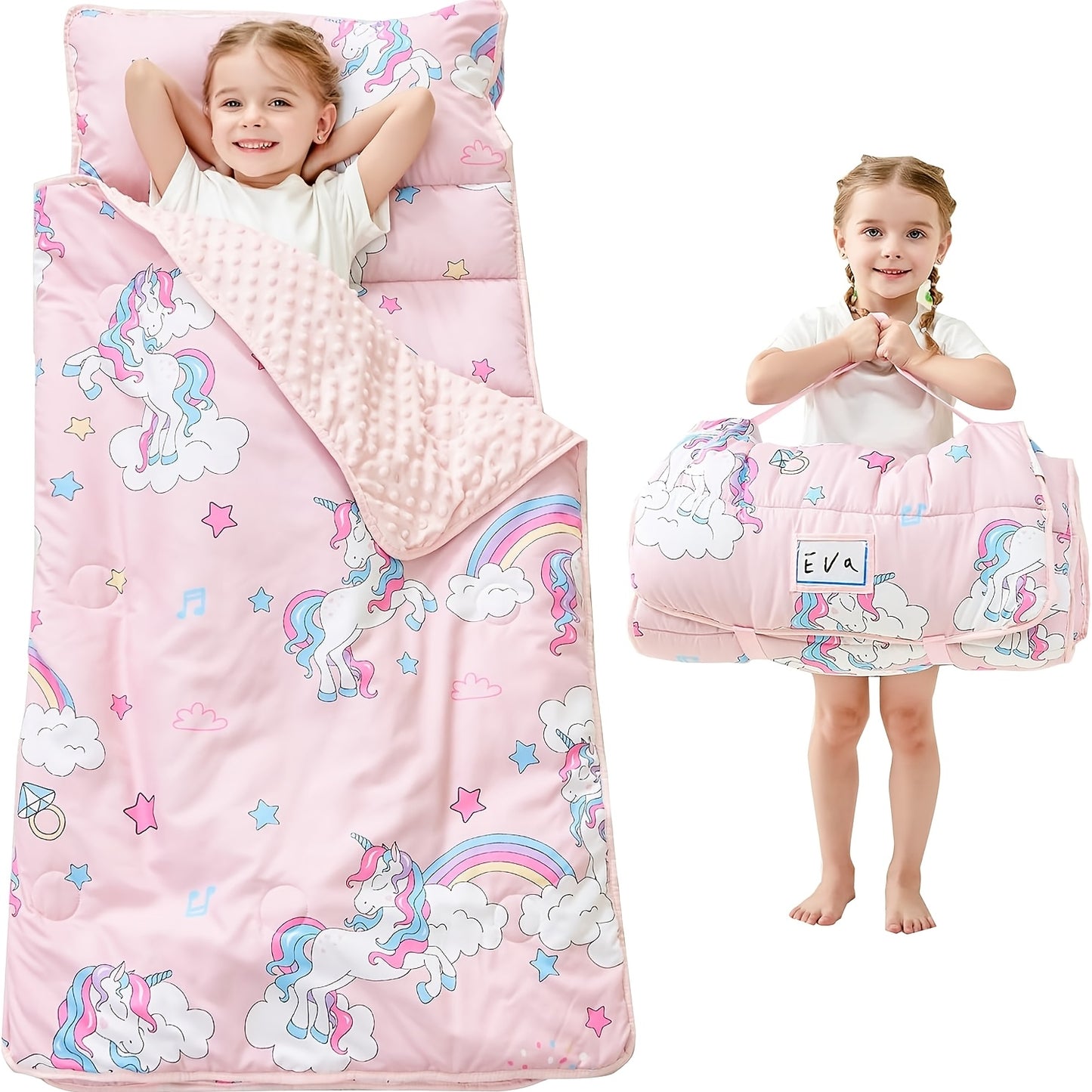 Toddler Nap Mat - Rolled Pillow and Blanket Set